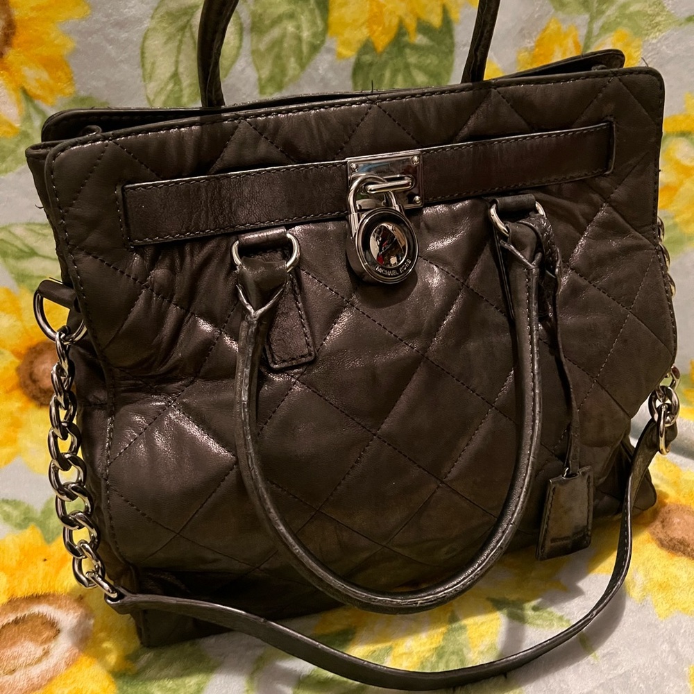 MICHAEL KORS  dark grey leather quilted bag